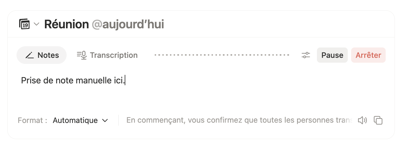 Zone de notes personnelles dans une note de réunion Notion.